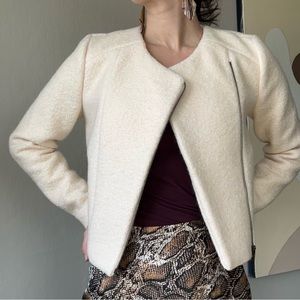 NWT Banana Republic Cream Ivory Boucle Wool Blend Cropped Moto Jacket Size 8